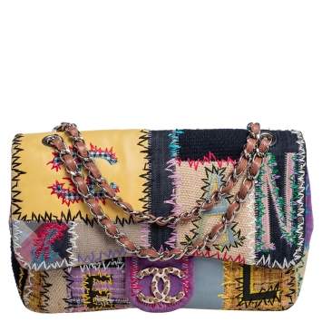 Pre Owned Chanel Multicolor Patchwork Jumbo Classic Single Flap Bag