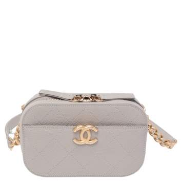 Pre Owned Chanel Grey Quilted Caviar Leather CC Belt Bag