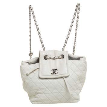 Pre Owned Chanel White Quilted Leather Paris-Shanghai Beijing 2 in 1 Backpack