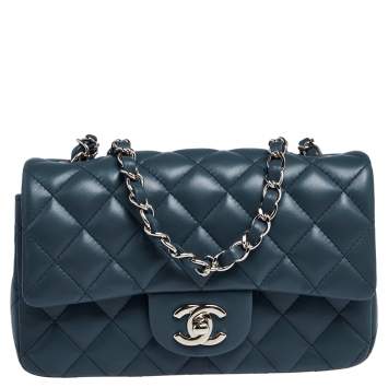 Pre Owned Chanel Blue Leather Mini Rectangle Classic Single Flap Bag