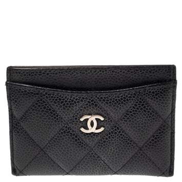 Pre Owned Chanel Black Quilted Leather CC Card Holder 