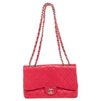 Pre Owned Chanel Pink Quilted Caviar Leather Jumbo Classic Single Flap Bag