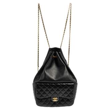 Pre Owned Chanel Black Quilted Leather Large In Seoul Backpack