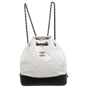 Pre Owned Chanel White/Black Quilted Aged Leather Gabrielle Backpack