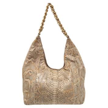 Pre Owned Chanel Beige/Gold Python CC Chain Hobo