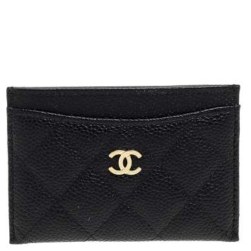 Pre Owned Chanel Black Quilted Caviar Leather Classic Card Holder