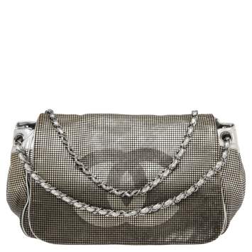 Pre Owned Chanel Silver Perforated Leather Hollywood Accordion Flap Bag