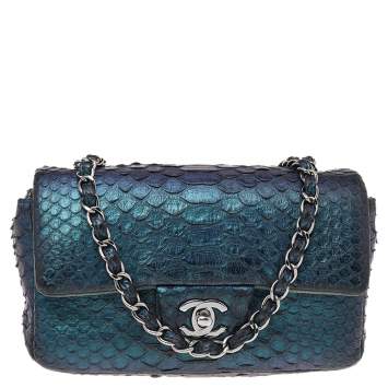 Pre Owned Chanel Iridescent Python Small Classic Single Flap Bag