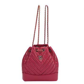 Pre Owned Chanel Red Leather Chevron Gabrielle Backpack