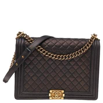 Pre Owned Chanel Black Quilted Caviar Leather Large Boy Bag
