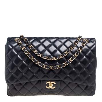 Pre Owned Chanel Black Quilted Leather Maxi Classic Single Flap Bag 