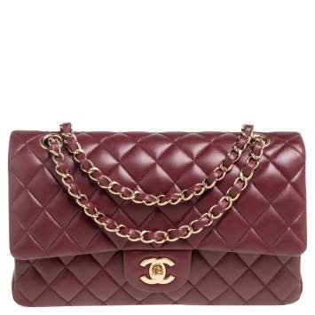 Pre Owned Chanel Red Quilted Leather Medium Classic Double Flap Bag