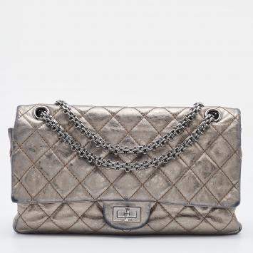 Pre Owned Chanel Metallic Grey Quilted Leather Reissue 2.55 Classic 226 Flap Bag