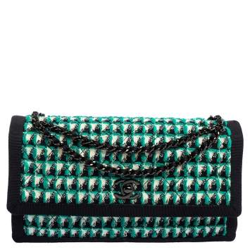 Pre Owned Chanel Multicolor Quilted Tweed and Fabric Trim Accordion Flap Shoulder Bag