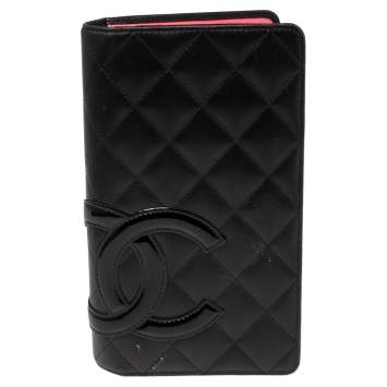 Pre Owned Chanel Black Quilted Leather Cambon Ligne Bifold Wallet