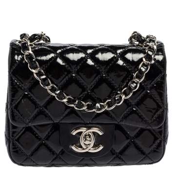 Pre Owned Chanel Black Quilted Patent Mini Square Classic Flap Bag