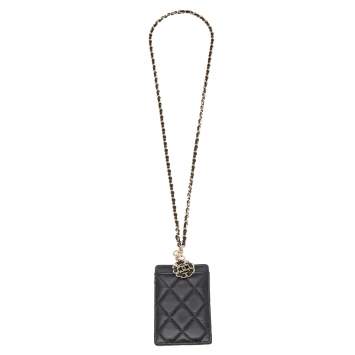 Pre Owned Chanel Black Quilted Leather Infinity Lanyard ID Card Holder