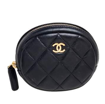 Pre Owned Chanel Black Quilted Leather CC  Round Coin Purse