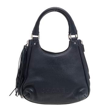 Pre Owned Chanel Black Grained Leather Tassel Hobo