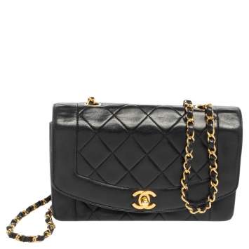 Pre Owned Chanel Black Quilted Leather Diana Flap Bag