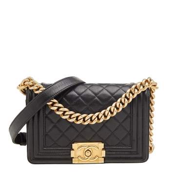 Pre Owned Chanel Black Quilted Lambskin Leather Small Boy Flap Bag