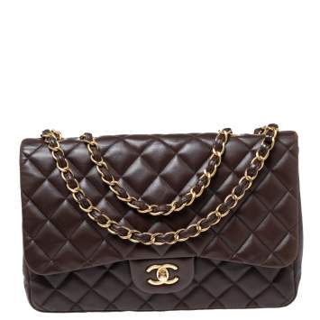 Pre Owned Chanel Chocolate Brown Quilted Leather Jumbo Classic Single Flap Bag