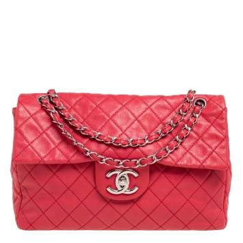 Pre Owned Chanel Dark Pink Quilted Caviar Leather Maxi Classic Single Flap Bag