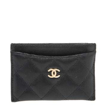 Pre Owned Chanel Black Quilted Leather CC Card Holder