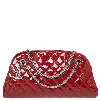 Pre Owned Chanel Red Quilted Patent Leather Just Mademoiselle Bowler Bag