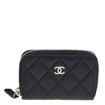 Pre Owned Chanel Black Quilted Leather Zipped Coin Purse