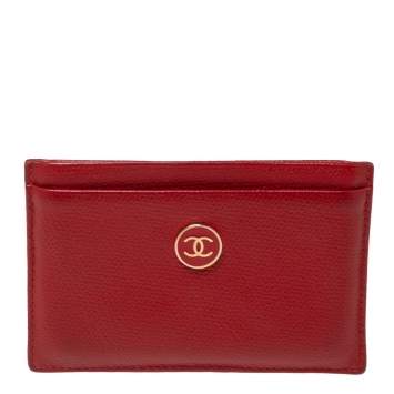 Pre Owned Chanel Red Leather CC  Card Holder