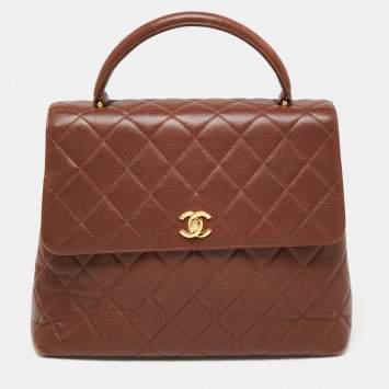 Pre Owned Chanel Dark Brown Quilted Leather Vintage Kelly Top Handle Bag