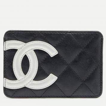 Pre Owned Chanel Black Quilted Cambon Ligne Leather Card Holder