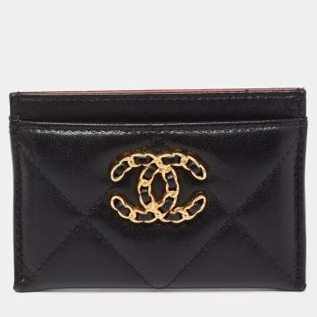 Pre Owned Chanel Black Quilted Leather Chanel 19 Card Holder