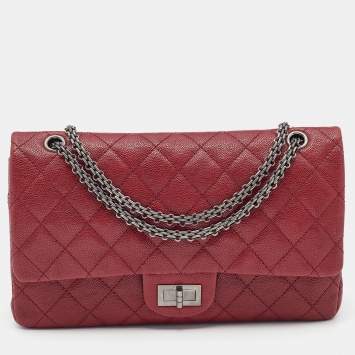 Pre Owned Chanel Red Quilted Caviar Leather 227 Reissue 2.55 Flap Bag
