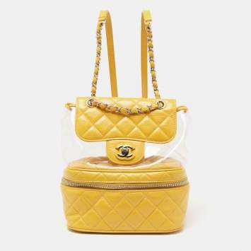 Pre Owned Chanel Yellow Quilted Leather and PVC Aquarium Backpack