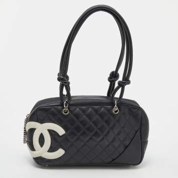 Pre Owned Chanel Black/White Quilted Leather Cambon Ligne Bowler Bag