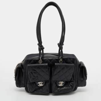 Pre Owned Chanel Black Quilted Leather Ligne Cambon Reporter Bag