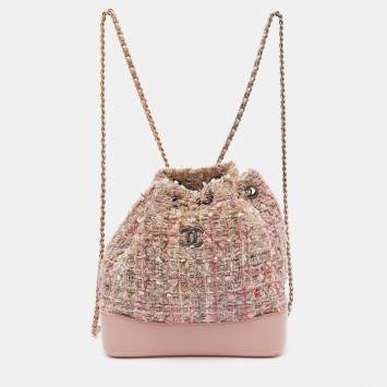 Pre Owned Chanel Pink/Multicolor Tweed And Leather Small Gabrielle Backpack