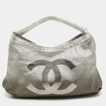 Pre Owned Chanel Ombre Silver Perforated Leather Hollywood CC Hobo
