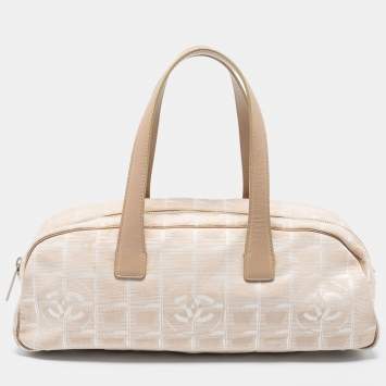 Pre Owned Chanel Beige Nylon CC Logo Travel Line Bowler Bag