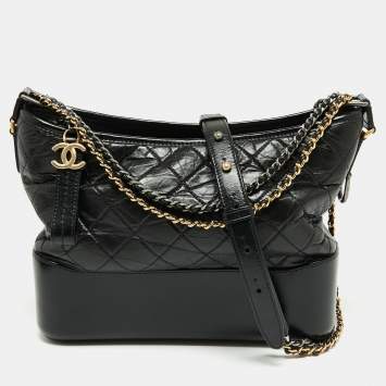 Pre Owned Chanel Black Quilted Aged Leather Gabrielle Hobo 