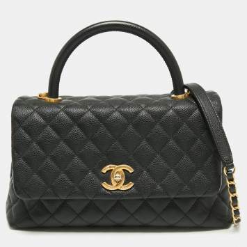 Pre Owned Chanel Black Caviar Leather Coco Top Handle Bag