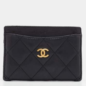 Pre Owned Chanel Black Quilted Leather CC Card Case