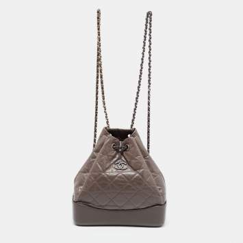 Pre Owned Chanel Taupe Leather Small Gabrielle Backpack