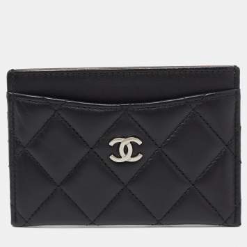 Pre Owned Chanel Black Quilted Leather Classic Card Holder