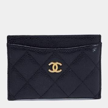 Pre Owned Chanel Black Quilted Caviar Leather Classic Card Holder
