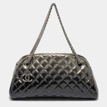 Pre Owned Chanel Grey Ombre Quilted Patent Leather Just Mademoiselle Bowler Bag