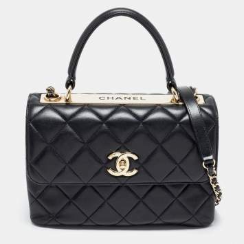 Pre Owned Chanel Black Quilted Lambskin Leather Small Trendy CC Flap Top Handle Bag