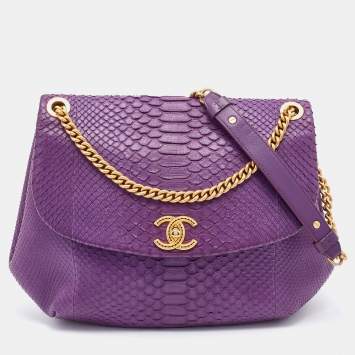 Pre Owned Chanel Purple Python Crossbody Flap Bag